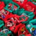 Rows of bags filled with food from a welfare food bank