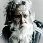 A portrait of a homeless man