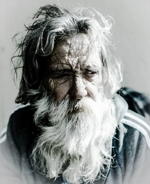 A portrait of a homeless man