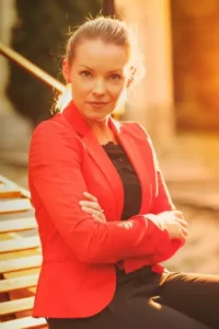 A women with her arms folded trying to look powerful