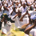 A group of people praying for their religion