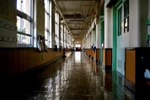 a school hallway from an an old fashioned school
