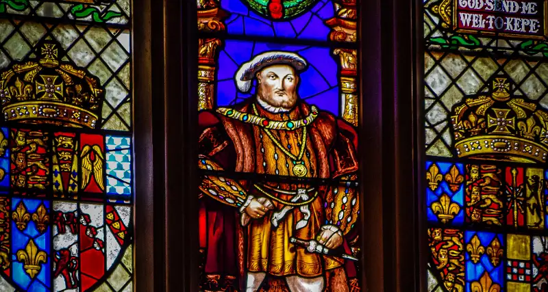 A stained glass depicting Hnery VIII - ascribed status