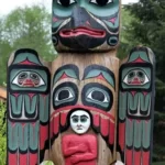 A close up of a totem pole