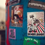 A variety of labels on a post