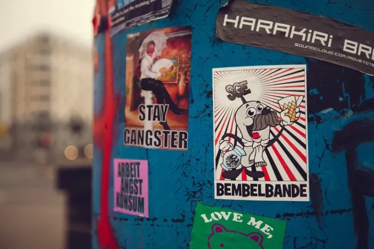 A variety of labels on a post