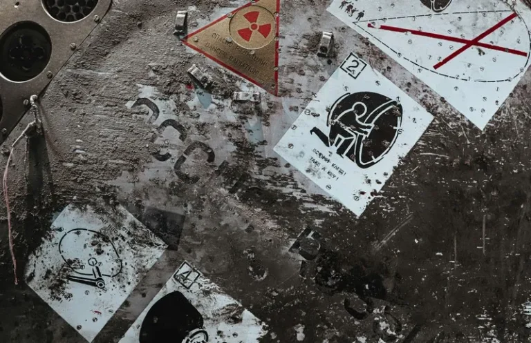 Various worn out labels on concrete