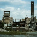 A burned out school depicting the effect of neoliberalism and anti-intellectualism