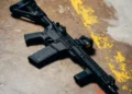 An guerrilla movement automatic assault rifle on the floor