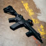 An guerrilla movement automatic assault rifle on the floor