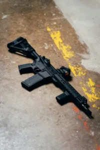 An guerrilla movement automatic assault rifle on the floor