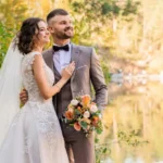 A couple on their sunny wedding day