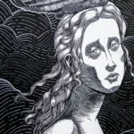 An art piece depicting a solemn woman