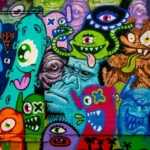 A street art mural of colourful aliens