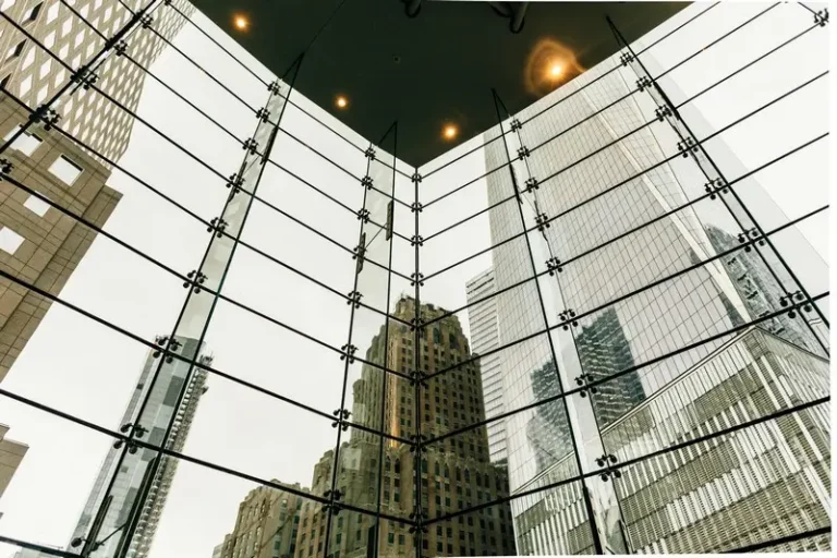 A reflective corporate building