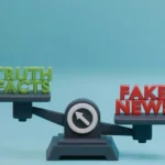 A set of scales weighin out truth facts vs fake news.