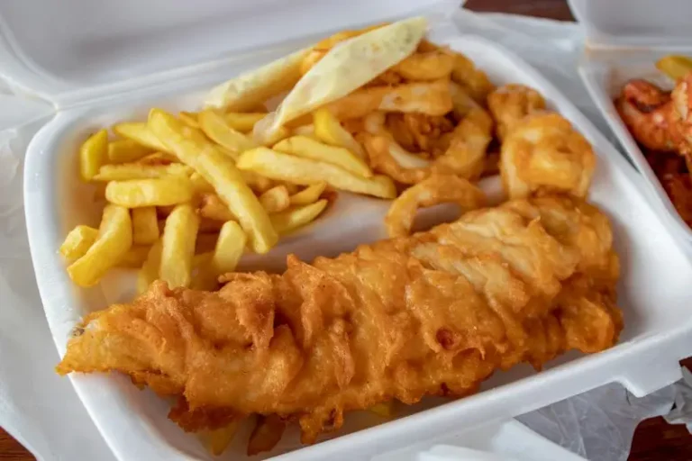 british fish and chips in a tray