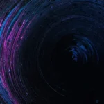 A black and purple abstract image resembling a black hole