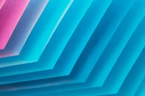 An abstract piece resembling sheets of blue paper