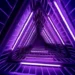 purple flourescent lights arranged in the shape of a triangular tunnel