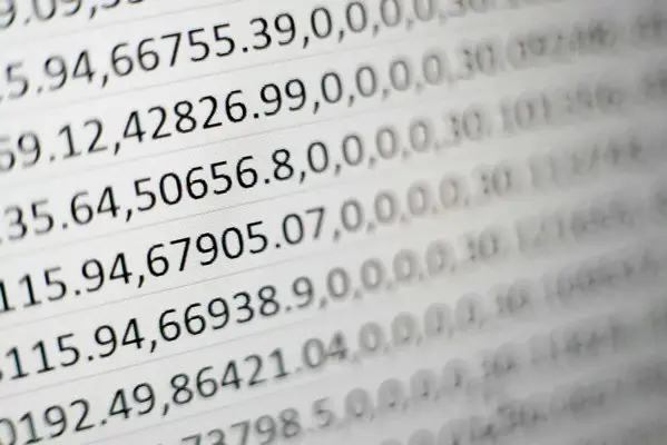 Numerical data on a white screen