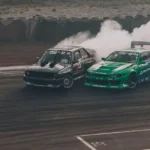 Two race cars drifting
