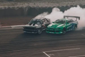 Two race cars drifting