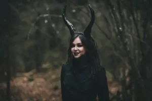 A goth, pagan, alternative woman with large horns