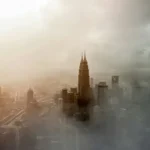 A steamy urban skyline