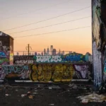 Urban graffiti at sunset