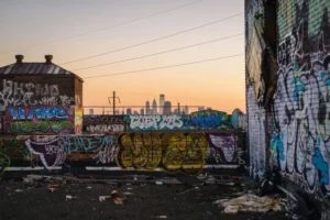 Urban graffiti at sunset