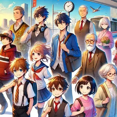 An-image-showing-a-diverse-group-of-anime-characters-spanning-different-ages-from-young-children-to-older-adults-in-a-dynamic-and-colorful-anime-style