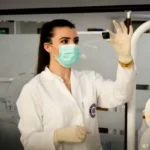 A female doctor wearing a medical mask