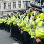 A line of british police in london
