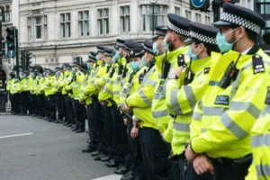 A line of british police in london