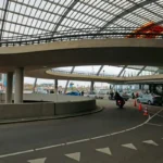 A covered road with a motorbike