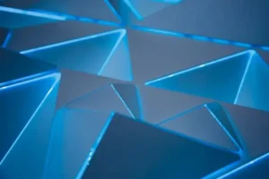 an abstract tesselated image of triangles in blue