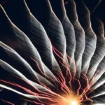Abstract art resembling in oranges and greys which resemble the fins of a plane engine