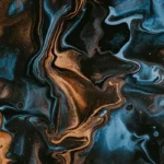Blue and bronze liquid like abstract art