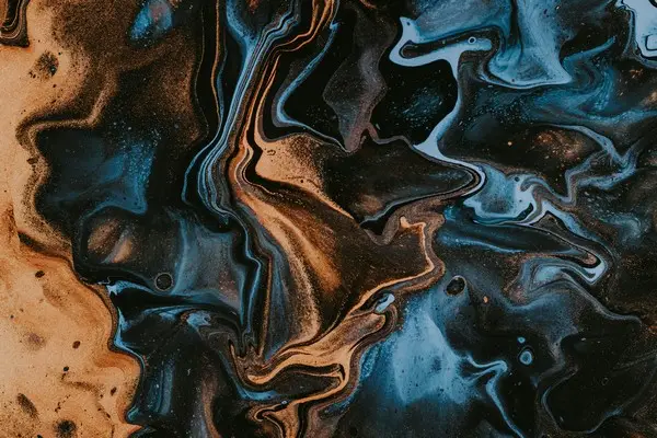 Blue and bronze liquid like abstract art
