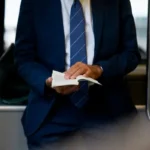 A manager leafing through pages of his book