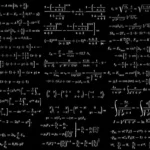 A large formula or collection of formulas written in chalk on a blackboard