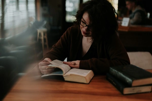A woman reading a book