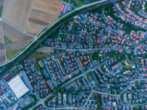 An aerial shot of a housing estate