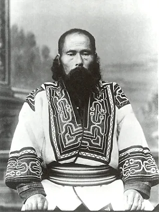 An ainu n in black and white